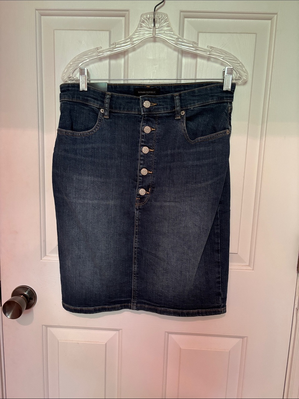 Banana Republic Dark Wash Denim Button-Front Pencil Skirt
